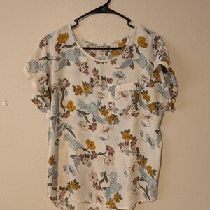 Maurices Cream Floral Blouse with Yellow and Blue Accents